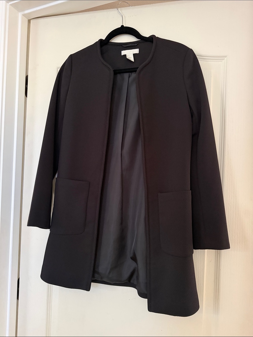 H&M black Collarless Open-Front Blazer Coat